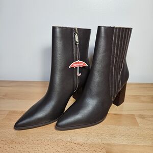Blondo Dark Brown Pointed Leather Ankle Booties with Block Heel